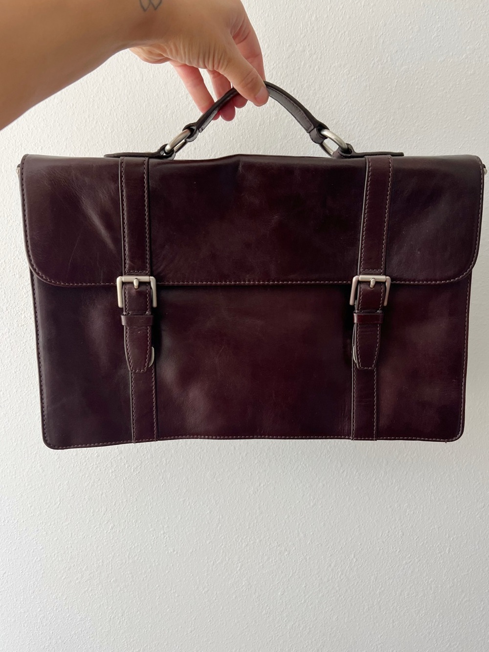 FOSSIL | Burgundy Leather Briefcase with Shoulder Strap | OS